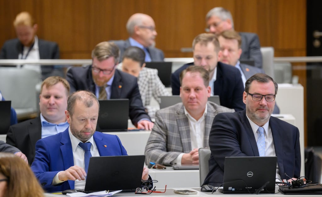Die Fraktion der AfD mit Stefan Marzischewski (vorne links), Klaus Wichmann (vorne rechts), Jens-Christoph Brockmann (2. Reihe links) und Peer Lilienthal (2. Reihe rechts) sitzt im niedersächsischen Landtag.