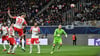 Benjamin Sesko trifft zum vermeintlichen 1:0 für RB Leipzig gegen Real Madrid