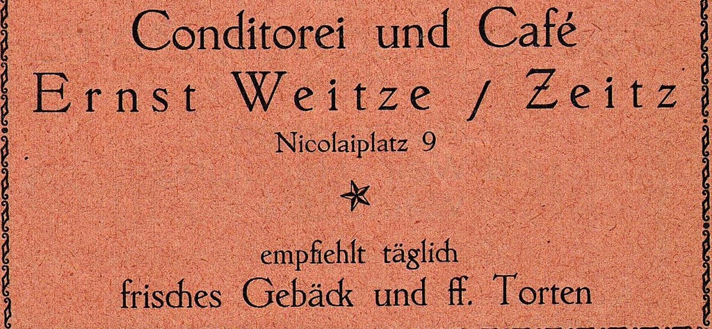 Werbeanzeige von Ernst Weitze für seine Konditorei mit Café von 1924