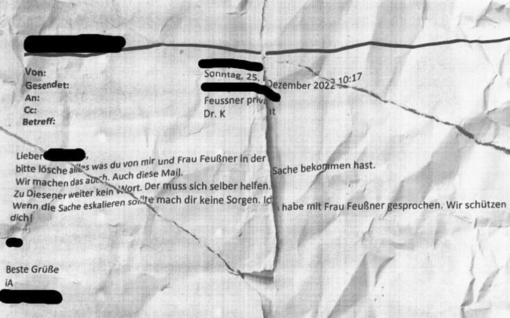 "Bitte lösche alles“: Diese E-Mail wurde laut Bildungsministerium von eigenen Mitarbeitern weder versandt noch empfangen. Ihre Namen hat die MZ unkenntlich gemacht, um Persönlichkeitsrechte zu schützen.