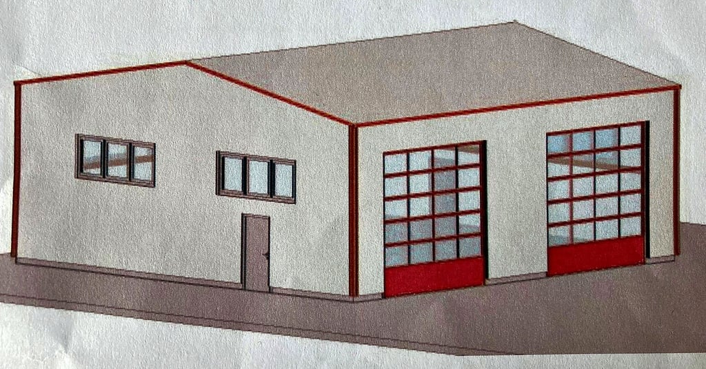 Skizze der neuen Fahrzeughalle der Bad Kösener Feuerwehr, die ab Frühjahr errichtet werden soll.
