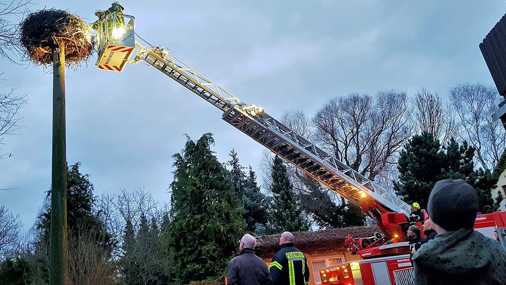 Die Feuerwehren aus Schackensleben und Hermsdorf im Einsatz bei Familie Storch.