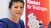 Sahra Wagenknecht (BSW) stellt in Erfurt eine Kampagne ihrer Partei für die Landtagswahl am 1. September in Thüringen vor.
