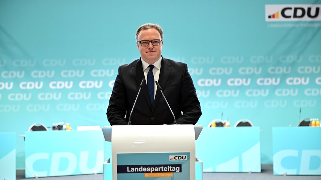 Mario Voigt, CDU-Landesvorsitzender, bei einem CDU-Parteitag in Mühlhausen.
