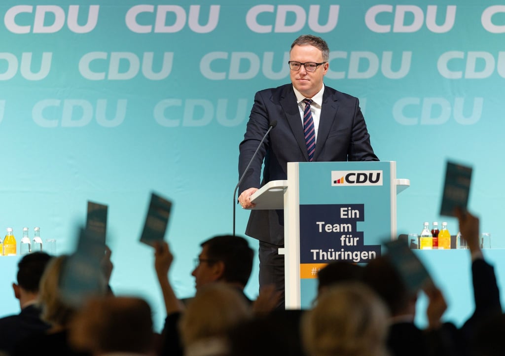 Mario Voigt (CDU), Partei- und Fraktionsvorsitzender, spricht bei der Landesvertreterversammlung der CDU.