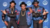 Die Rap-Gruppe Run-DMC: Joseph „Run“ Simmons (l-r), Darryl „DMC“ McDaniels und Jason Mizell „Jam Master Jay“, im März 1988.