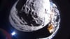 Bild der Odysseus-Mondlandefähre von Intuitive Machines vom Krater Schomberger auf dem Mond.