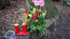 Blumen und Kerzen vor einem Haus in Westervesede in der Gemeinde Scheeßel, in dem am Vortag ein Mann zwei Personen erschossen haben soll.