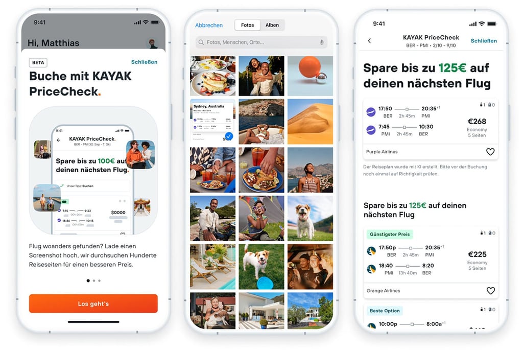 Mit dem KI-Tool „Preischeck“ können Nutzer in der Kayak-App schnell nach günstigeren Flugalternativen suchen.