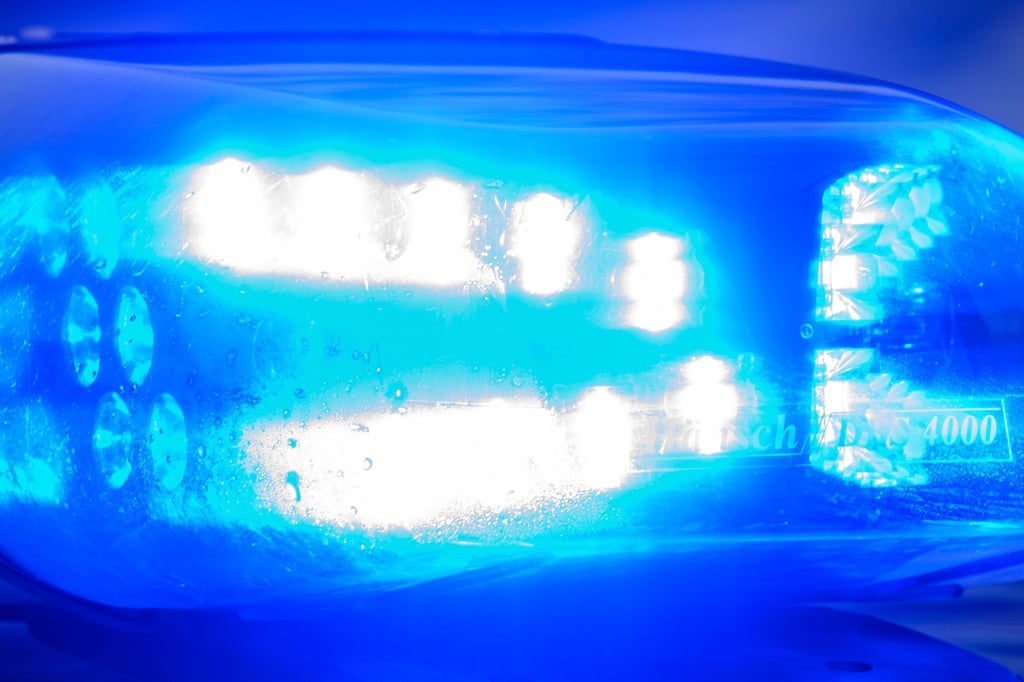 Blaulicht leuchtet auf einem Fahrzeug der Landespolizei Sachsen-Anhalt.