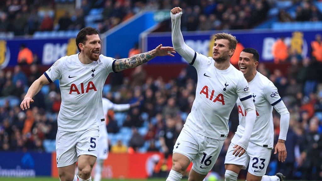 Timo Werner jubelt nach seinem Tor für Tottenham Hotspur gegen Aston Villa.