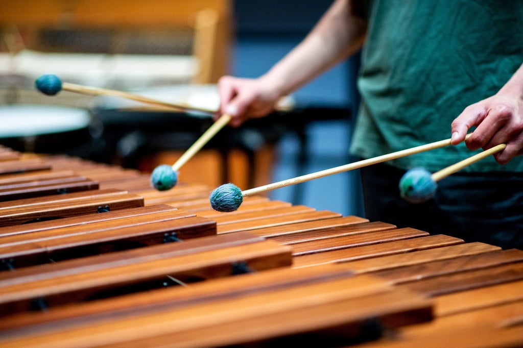 Ein Teilnehmer spielt während einer Probe für den Bundeswettbewerb „Jugend musiziert“ auf einer Marimba.