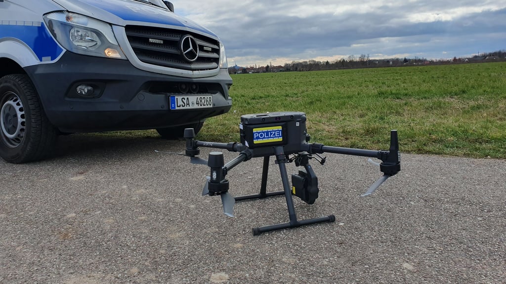 Die Polizei hat Autofahrer auf der A14 bei Wettin-Löbejün mit dieser Drohne kontrolliert.