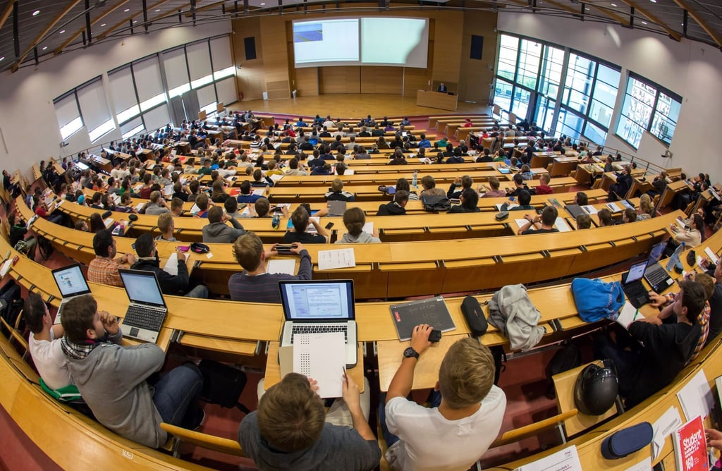 Studierende verfolgen eine Vorlesung.