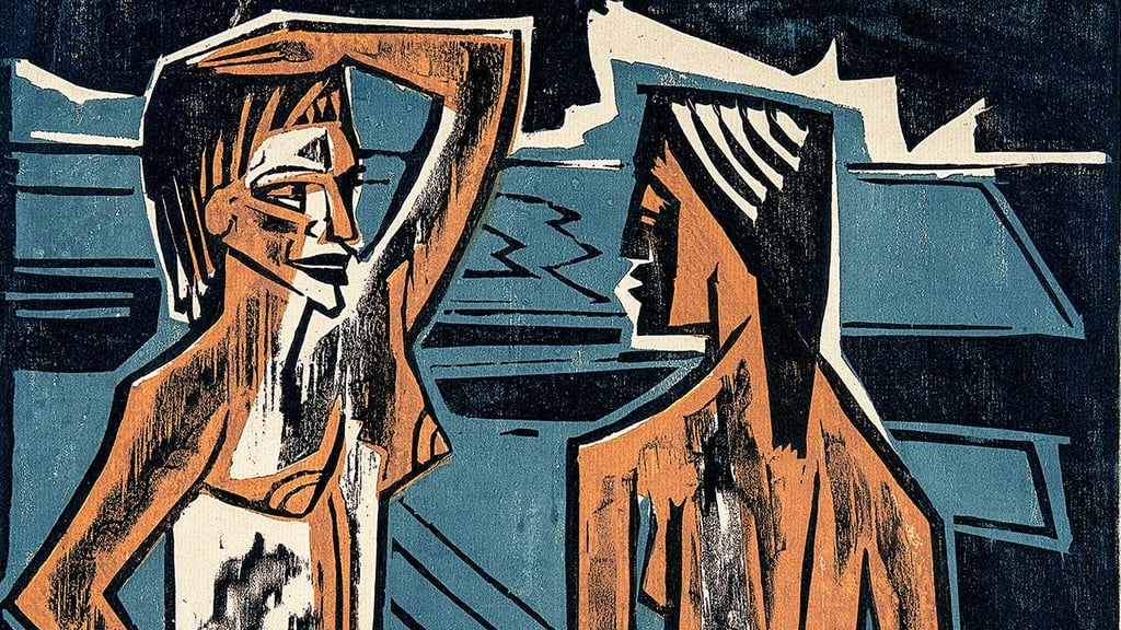 Max Pechstein: „Zwiesprache“ (Ausschnitt, Farbholzschnitt, 1920)