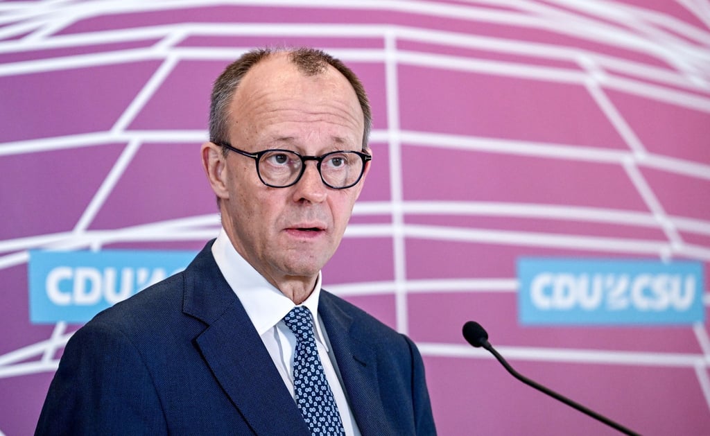 Friedrich Merz (CDU), Vorsitzender der CDU/CSU-Bundestagsfraktion, gibt ein Statement zu aktuellen Themen ab.