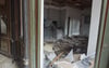 Blick in die zerstörte Selbstbedienungsstelle der Deutschen Bank in Blankenburg am Morgen des Anschlags.