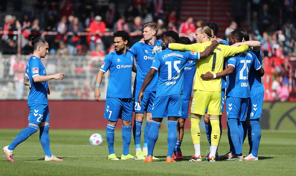 Die Mannschaft vom 1. FC Magdeburg beim Spiel gegen den 1. FC Nürnberg.