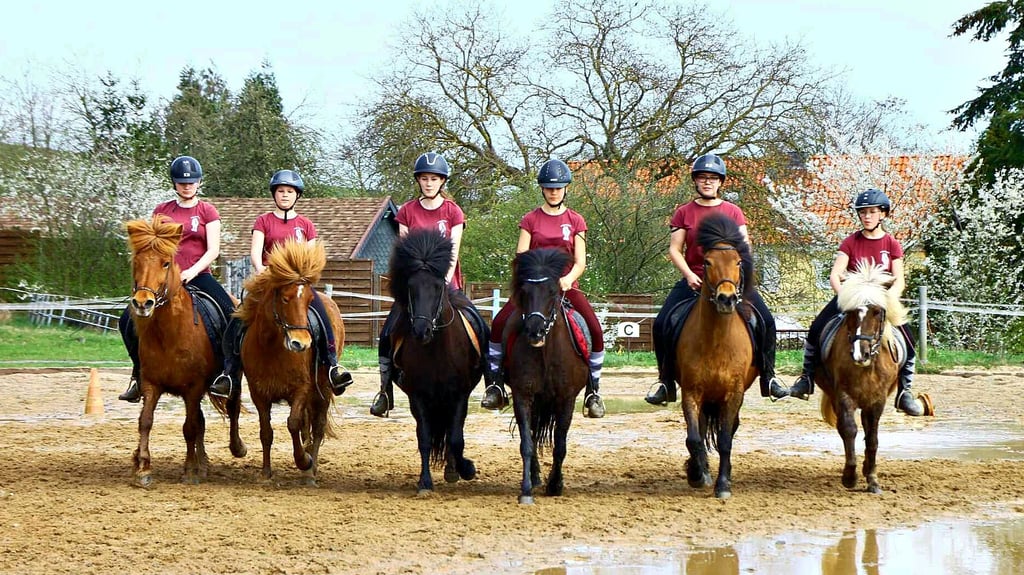 Vom Schlamm haben sich die Mädchen beim Üben für die Quadrille nicht abschrecken lassen.