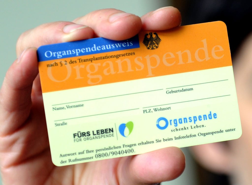 Eine Frau hält einen Organspendeausweis in der Hand.
