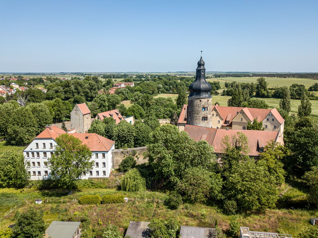 Die Wasserburg Gommern aus der Luft gesehen.