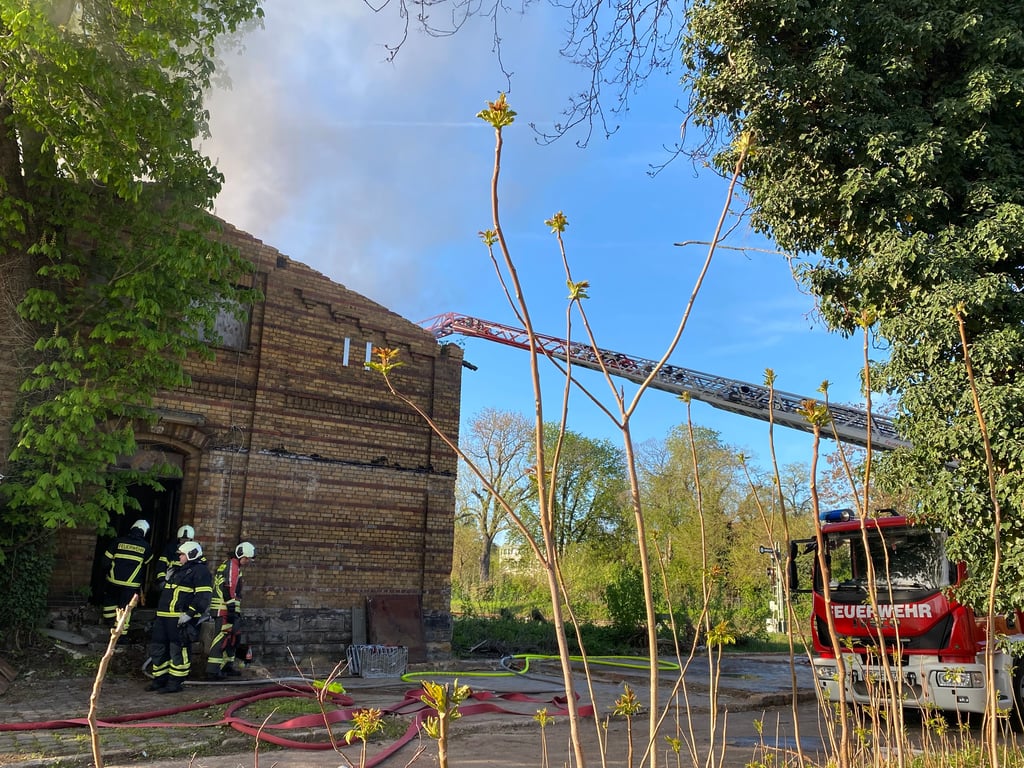 Das Feuer ist direkt neben den Bahnschienen in Bernburg ausgebrochen.