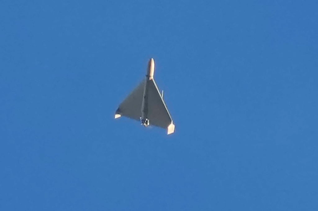 Eine von der russischen Armee gestartete Drohne kurz vor dem Einschlag in der ukrainischen Hauptstadt Kiew (Archivbild).