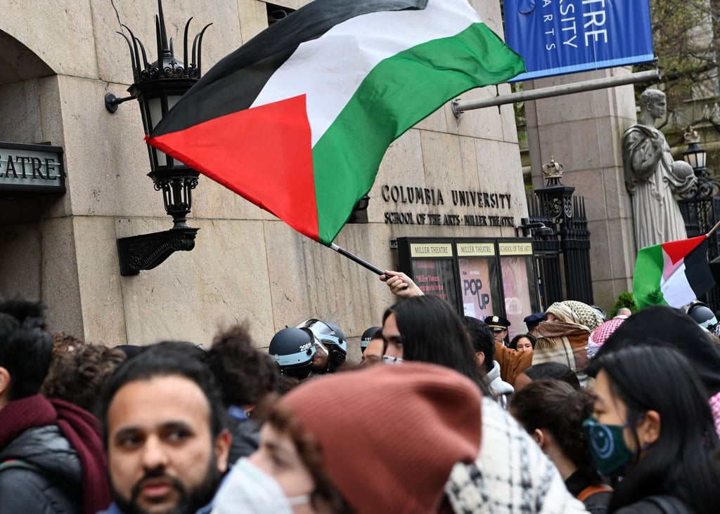 Palästinensische Unterstützer protestierten am vergangenen Donnerstag in der Nähe der Columbia University.