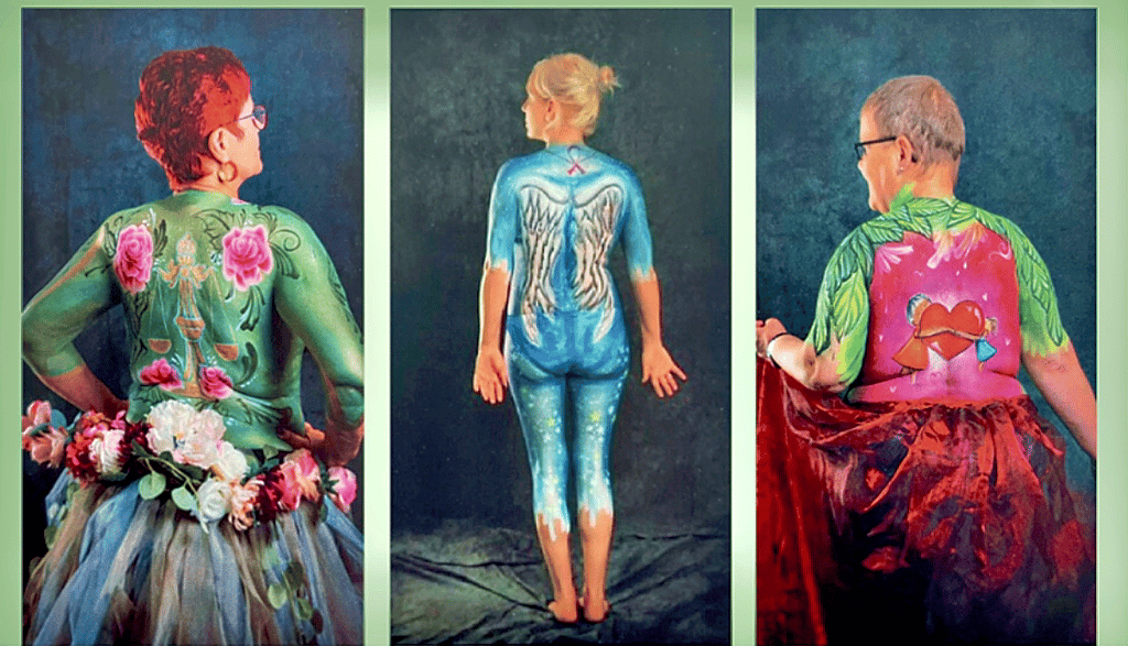 Wenn Körper zu Kunstwerken werden. Die Ausstellung „Krebs? Na und!" ist derzeit an der Unifrauenklinik Magdeburg zu sehen. In dem Projekt der Frauenselbsthilfe Krebs Sachsen-Anhalt zeigen Frauen, dass sie sich trotz Krebserkrankung nicht die Lebensfreude nehmen lassen. Bodypainting-Künstlerin Silke Kirchhoff arbeitete mit ihnen.