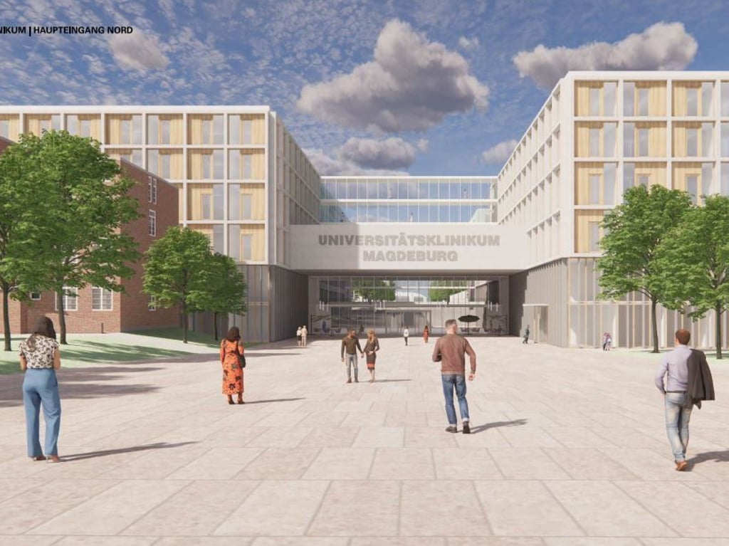 So soll der Haupteingang der Magdeburger Uniklinik künftig aussehen.