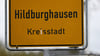 Ein Ortsschild der Kreisstadt Hildburghausen.