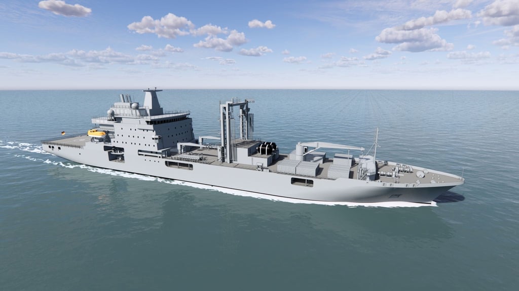 Das computergenerierte Bild zeigt einen Marinebetriebsstoffversorger (MBV) 707.