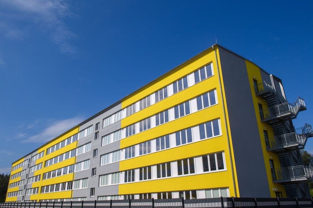 Ein Wohnblock der Landesaufnahmeeinrichtung (LAE) für Asylsuchende in Stendal.