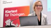 Katja Wolf, Oberbürgermeisterin von Eisenach, stellt eine Kampagne des Bündnis Sarah Wagenknecht (BSW) für die Landtagswahl am 1. September in Thüringen vor.