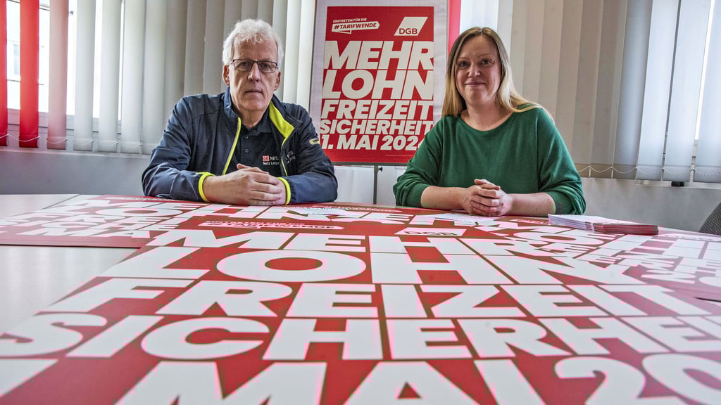 Pressegespräch mit dem DGB zum 1. Mai: Peter Anton und Barbara Renker stellen das Programm vor.