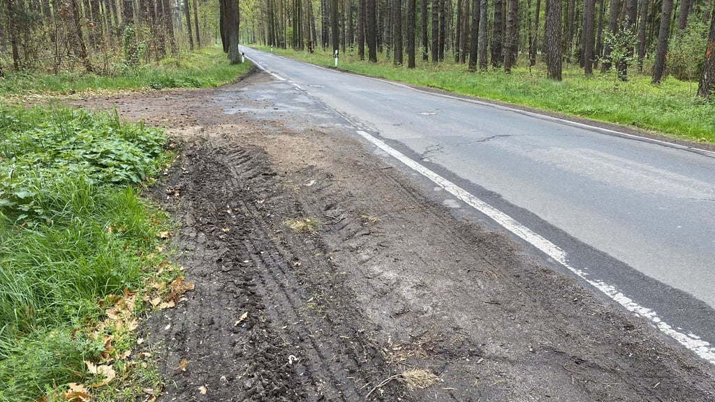 Offensichtlich Lkw-Spuren: Die Randstreifen der L 113 sind ausgefahren.