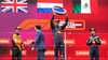 Max Verstappen (M.) gewann in China vor Lando Norris (l) und Sergio Perez.