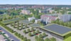 Diese Visualisierung zeigt, wie das Einkaufszentrum am Olvenstedter Scheid in Magdeburg nach seiner Neuordnung aussehen könnte. Der Baustart verzögert sich jedoch.