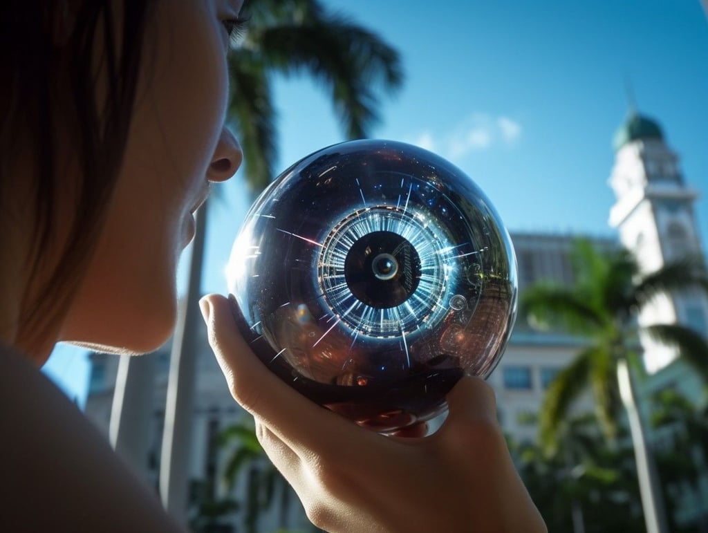 Worldcoin: Mit einem Orb wie diesen, hergestellt in deustchland, scannt die US-Firma menschliche Irismuster.