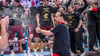 Trainer Bob Hanning feiert den Aufstieg des 1. VfL Potsdam in die Handball-Bundesliga.