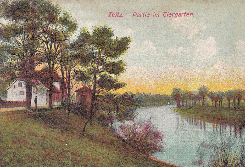 1912 wurde diese Ansicht der Tiergarten-Waldschenke versendet. Das Lokal lag am Rand des Tiergartens, direkt am Ufer der Weißen Elster.