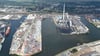 15.06.2018, Bremen: Die Luftaufnahme zeigt den Neustädter Hafen.