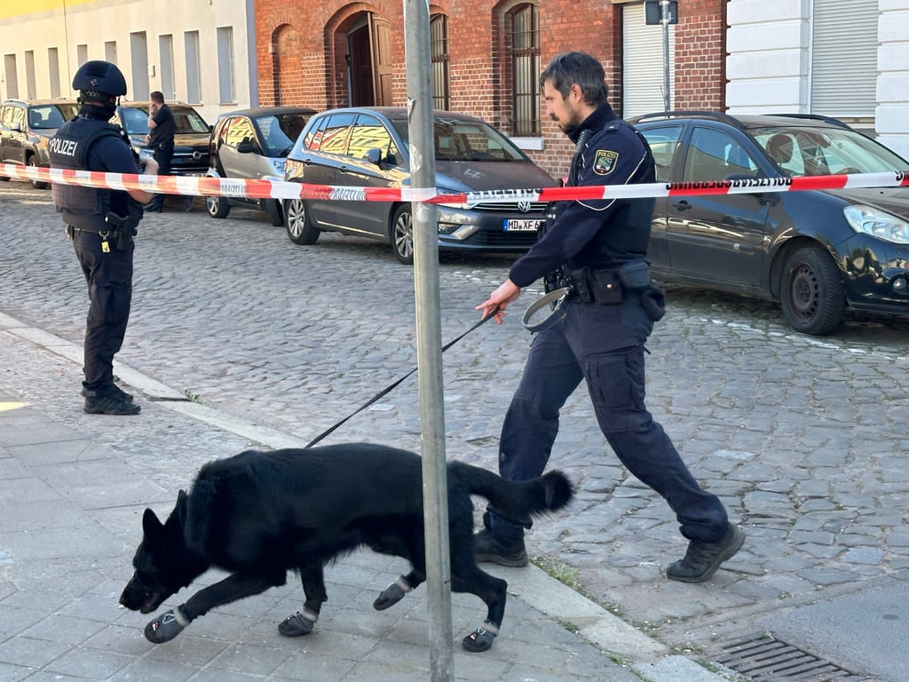 Die Polizei ist in Magdeburg mit Spürhunden im Einsatz.