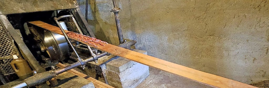 Die Gattersäge im Schausägewerk Elbingerode mit dem neuen Lederriemen.