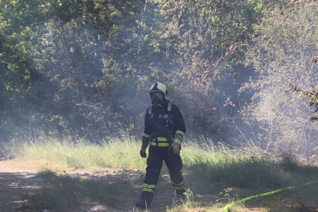 Ein Feuerwehrmann beim Ödlandbrand im Einsatz.