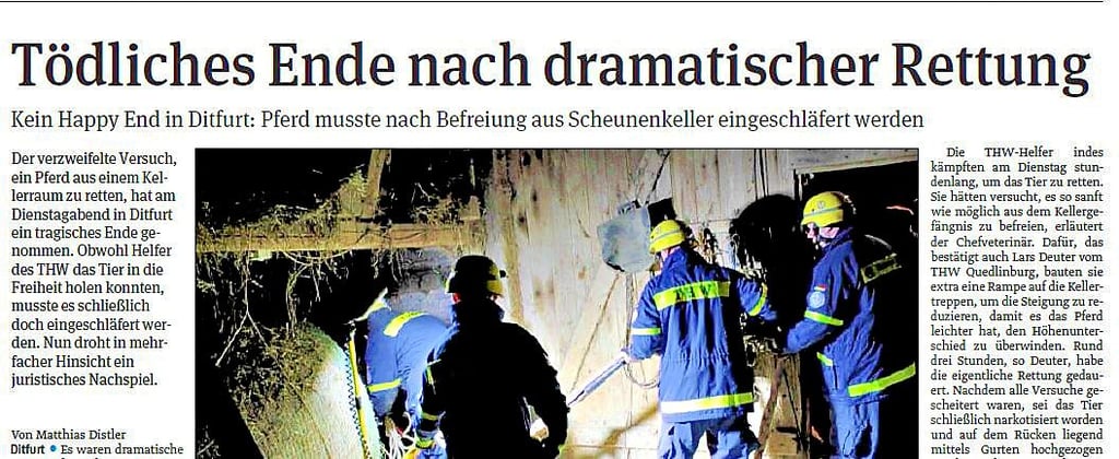 Die Volksstimme berichtete am 15. Oktober 2021 über die Rettungsaktion.