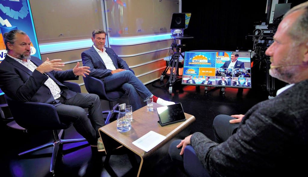 Mike Eley und Michael Haßkerl (von links) waren beim aktuellen Wahl-Talk mit Regiodesk-Leiter Frank Klemmer zu Gast.