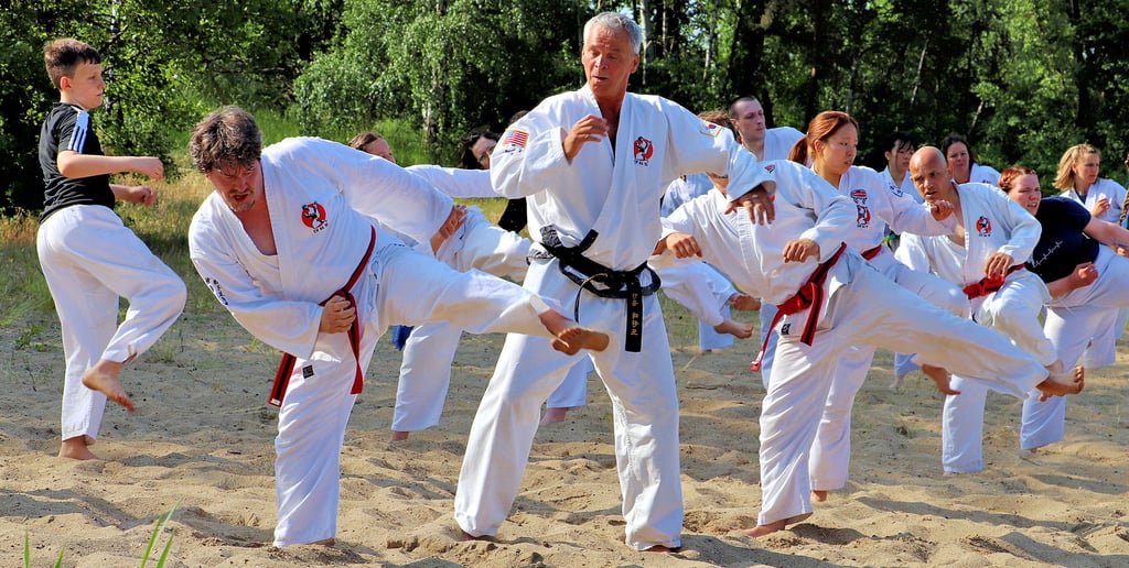 Großmeister Gerhard Brunner (M.) aus Florida ist auch in diesem Jahr wieder beim Pfingst-Camp des Tae Kwon Do-Centers Parey dabei.