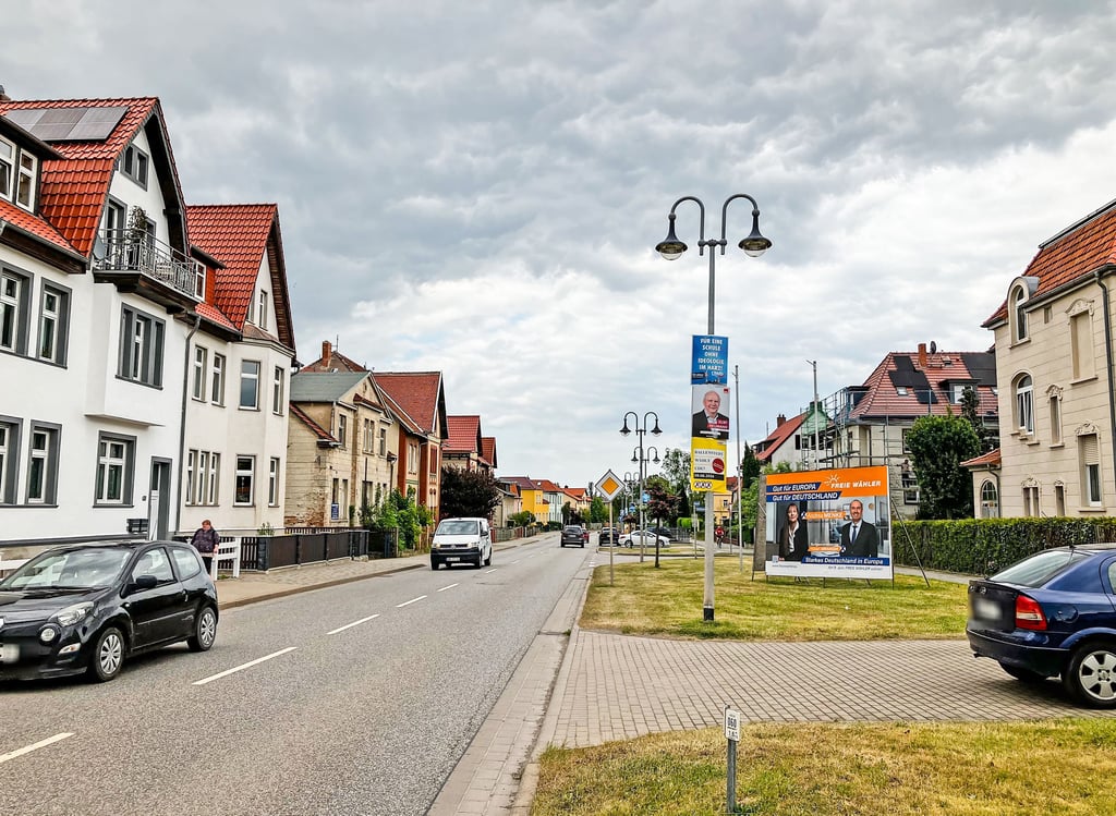 Ein Wahlplakat neben dem anderen: Die Quedlinburger Straße in Ballenstedt ist gesäumt von Wahlwerbung.
