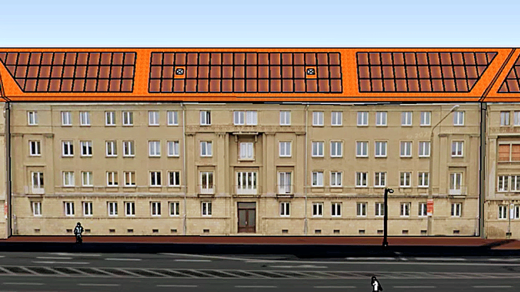 So soll das Haus in der Dessauer Innenstadt einmal aussehen. Verbaut werden Solarmudule mit einem Kilowattpeak von 125. Dies entspricht einer Stromerzeugung von bis zu rund 125.000 Kilowattstunden pro Jahr.